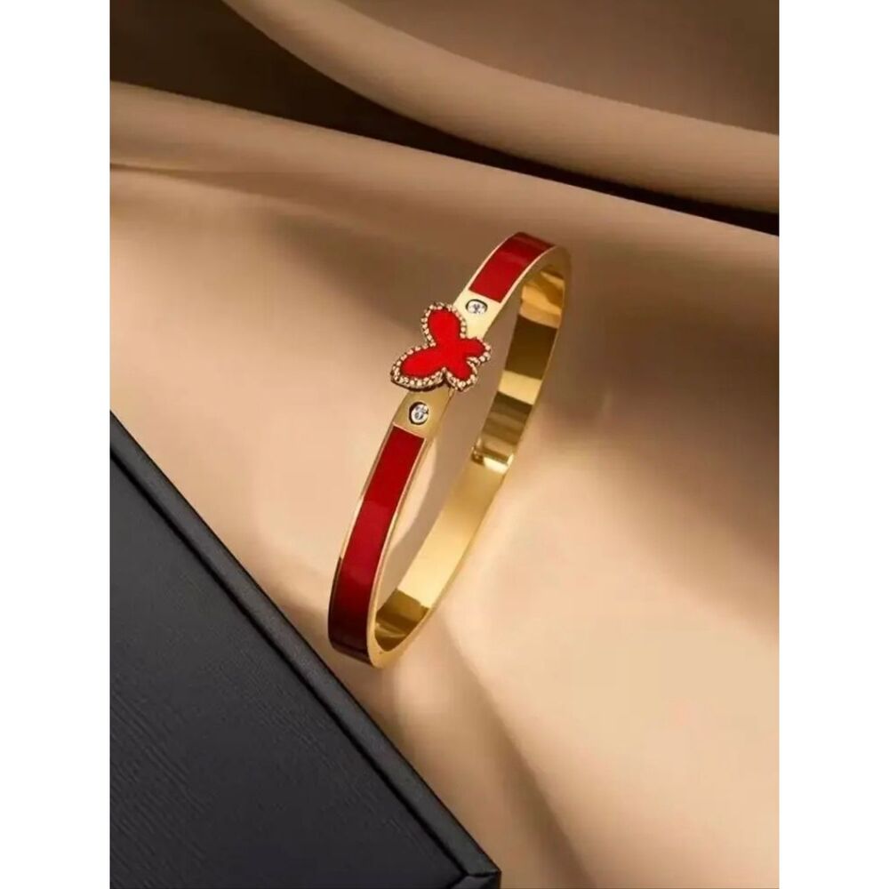 18K Gold Plated Red Butterfly Bangle Bracelet